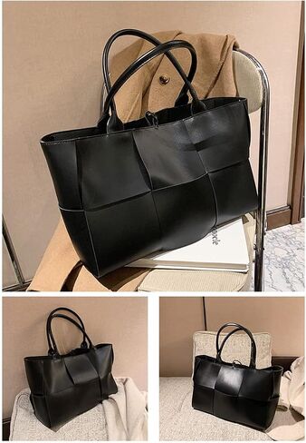 Women Large Leather Woven Shoulder Bag Crossbody Bag,Ladies Top Handle Satchel Tote Work Bag with Matching Clutch in Kuwait
