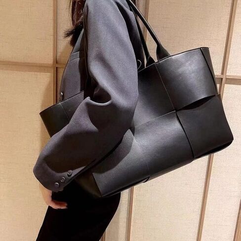 Women Large Leather Woven Shoulder Bag Crossbody Bag,Ladies Top Handle Satchel Tote Work Bag with Matching Clutch in Kuwait