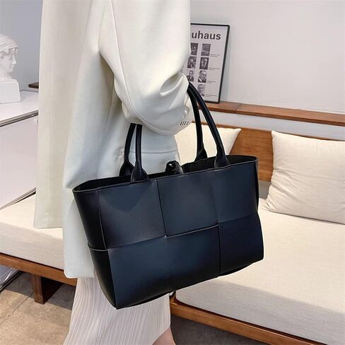 Women Large Leather Woven Shoulder Bag Crossbody Bag,Ladies Top Handle Satchel Tote Work Bag with Matching Clutch in Kuwait