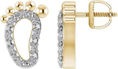 مجوهرات جميلة 925 من الفضة الإسترليني 1/8 قيراط (ctw) أقراط دائرية من الألماس الأبيض الطبيعي لطيف ببصمة الطفل للنساء والفتيات (H-I / I1-I2 / 0.13 CTTW) | أقراط بسيطة ورقيقة in Kuwait