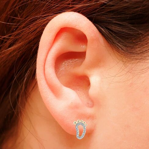 مجوهرات جميلة 925 من الفضة الإسترليني 1/8 قيراط (ctw) أقراط دائرية من الألماس الأبيض الطبيعي لطيف ببصمة الطفل للنساء والفتيات (H-I / I1-I2 / 0.13 CTTW) | أقراط بسيطة ورقيقة in Kuwait