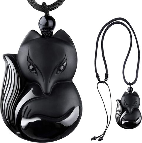 COMPONALL الثعلب حجر السج قلادة للنساء، الثعلب مجوهرات للفتيات الأحجار الكريمة القلائد قلادة للنساء شفاء كريستال قلادة حماية تميمة سحر للفتيات الأمهات هدية عيد المجوهرات in Kuwait