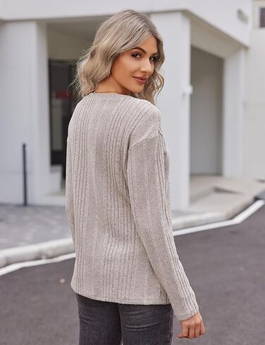 HOTOUCH المرأة خفيفة الوزن سترة الخريف البلوز البلوزات عادية كم طويل تونك القمم Crewneck تمتد قمصان S-XXL in Saudi Arabia