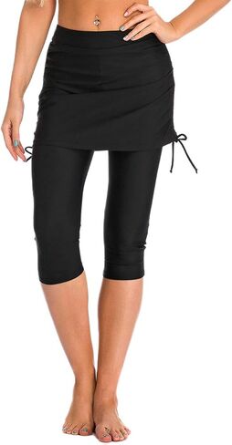 Labelar Women's Swim Capris with Side-Tie Skirt UV Protection Athletic Running Swimming Skirted Leggings in Saudi Arabia