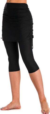 Labelar Women's Swim Capris with Side-Tie Skirt UV Protection Athletic Running Swimming Skirted Leggings in Saudi Arabia