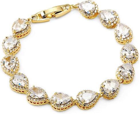 Mariell 6 1/2" Gold Cubic Zirconia Crystal Wedding and Bridal Tennis Bracelet with Bold Pear Shape CZ, Petite Size for Smaller Wrist in Saudi Arabia