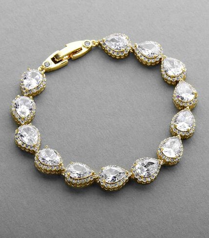 Mariell 6 1/2" Gold Cubic Zirconia Crystal Wedding and Bridal Tennis Bracelet with Bold Pear Shape CZ, Petite Size for Smaller Wrist in Saudi Arabia