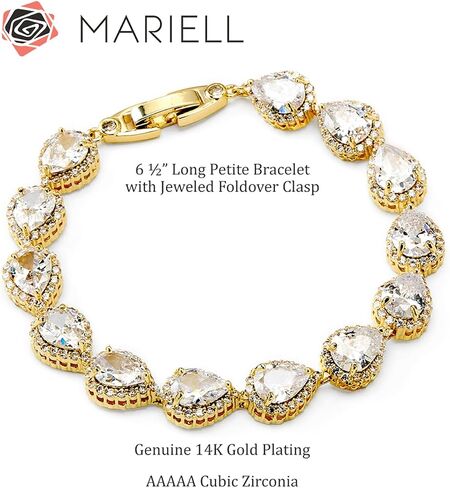 Mariell 6 1/2" Gold Cubic Zirconia Crystal Wedding and Bridal Tennis Bracelet with Bold Pear Shape CZ, Petite Size for Smaller Wrist in Saudi Arabia