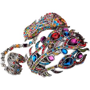 YACQ Women's Hinged Big Peacock Bracelets Fit Wrist Circumference 6.5 to 7.5 inch