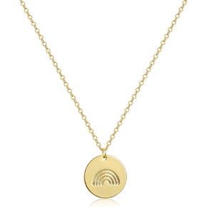 Fremttly Rainbow Initial Necklaces, 14K Gold Plated Disc Coin Letter Necklace Hand Stamped Rainbow Bridge Pendant Charm Necklaces for Women Girls in Kuwait