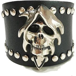SCHONA Leather Wristband, Punk Leather Skull Bracelets, Bracelet Wristband Adjustable Punk Leather Cuff Bracelet Skull Design For Men or Women Teens in Saudi Arabia