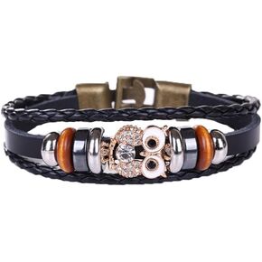 YWMAN Multilayer Owl Leather Bracelets - Punk Handmade Braided Beads Wristband Cuff - Charm Bracelet for Men in Kuwait