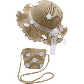 قبعة Bienvenu للفتيات من القش قبعات الشاطئ الصيفية مع مجموعة جيب in Kuwait