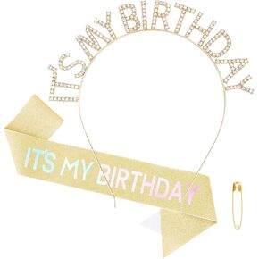 It's My Birthday Sash & Birthday Headband Set Princess Birthday Sash and Tiara Birthday Gifts for Women Girls Sweet Happy Birthday Accessories for Party- Red