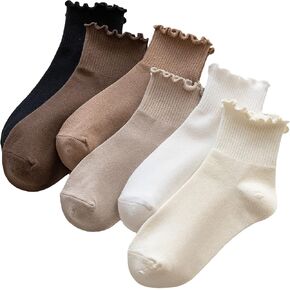 WDIRARA Women's 5 Pairs Lettuce Trim Ankle Socks Casual Socks Knit Socks in Saudi Arabia