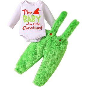 The Baby Who Stole Christmas Outfits Newborn Baby Boy Girl Furry Christmas Costume Funny Gift Green Xmas Clothes Set