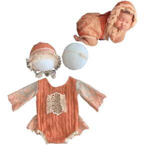 كيوت بيفوتو ملابس رومبير للبنات حديثي الولادة لالتقاط الصور للبنات حديثي الولادة من قطعة واحدة وقبعة وشريط رأس مزين بالزهور in Kuwait