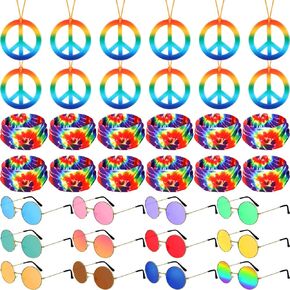 Kenning 36Pcs Hippie Accessories 12 Peace Sign Necklace 12 Tie Dye Hippie Headband 12 Hippie Glasses Rainbow Color Hippie Costume Set in Saudi Arabia