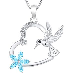 YL Hummingbird Necklace 925 Sterling Silver Heart Pendant 18k White Gold Plated Flower Jewelry for Women