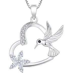 YL Hummingbird Necklace 925 Sterling Silver Heart Pendant 18k White Gold Plated Flower Jewelry for Women in Saudi Arabia