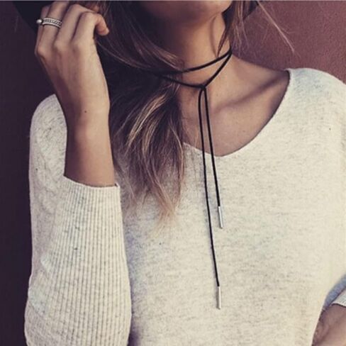 YienDoo Gothic Velvet Long Choker Necklace Metal Bar Pendant Sexy Hippie Suede Rope Necklace Chain Long Wrap Lariat Y Necklace Black Rock Layered Leather Necklace for Women Girls in Saudi Arabia