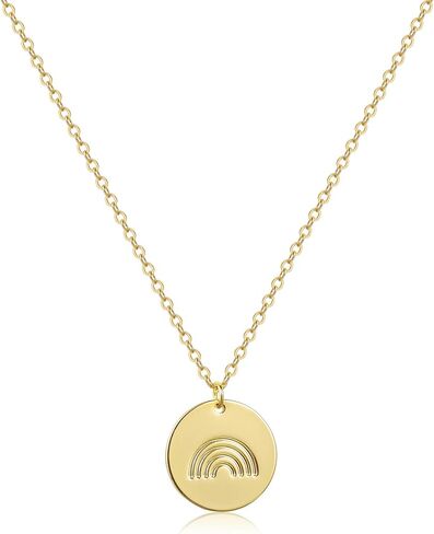 Fremttly Rainbow Initial Necklaces, 14K Gold Plated Disc Coin Letter Necklace Hand Stamped Rainbow Bridge Pendant Charm Necklaces for Women Girls in Kuwait