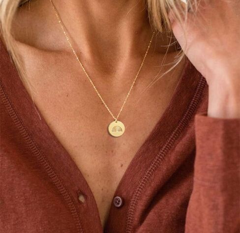 Fremttly Rainbow Initial Necklaces, 14K Gold Plated Disc Coin Letter Necklace Hand Stamped Rainbow Bridge Pendant Charm Necklaces for Women Girls in Kuwait
