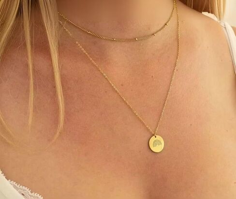 Fremttly Rainbow Initial Necklaces, 14K Gold Plated Disc Coin Letter Necklace Hand Stamped Rainbow Bridge Pendant Charm Necklaces for Women Girls in Kuwait