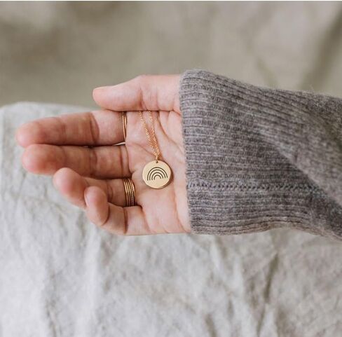 Fremttly Rainbow Initial Necklaces, 14K Gold Plated Disc Coin Letter Necklace Hand Stamped Rainbow Bridge Pendant Charm Necklaces for Women Girls in Kuwait