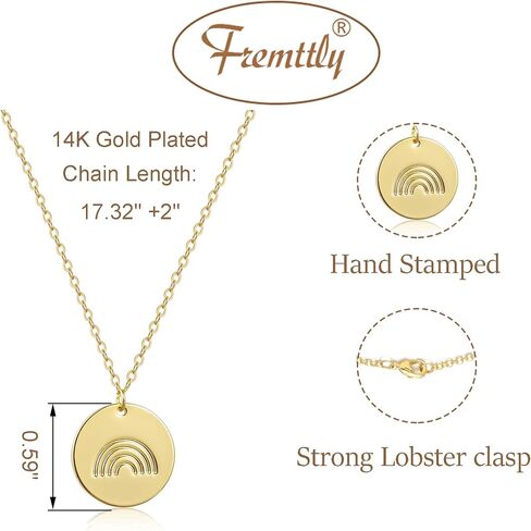 Fremttly Rainbow Initial Necklaces, 14K Gold Plated Disc Coin Letter Necklace Hand Stamped Rainbow Bridge Pendant Charm Necklaces for Women Girls in Kuwait