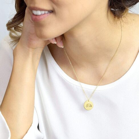 Fremttly Rainbow Initial Necklaces, 14K Gold Plated Disc Coin Letter Necklace Hand Stamped Rainbow Bridge Pendant Charm Necklaces for Women Girls in Kuwait