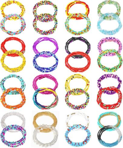 FUNEIA 32 قطعة سلاسل خرز الخصر للنساء، خرز البطن للخصر، مجموعة سلاسل خصر مرنة قابلة للتعديل (31.4-35.4 بوصة) in Kuwait