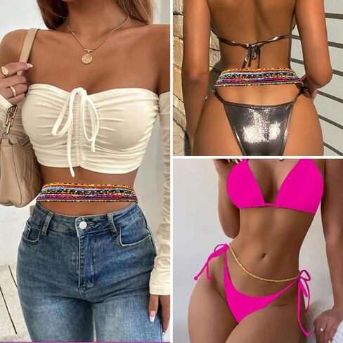 FUNEIA 32 قطعة سلاسل خرز الخصر للنساء، خرز البطن للخصر، مجموعة سلاسل خصر مرنة قابلة للتعديل (31.4-35.4 بوصة) in Kuwait