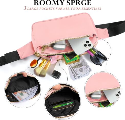 CXWMZY Fanny Packs للنساء والرجال، حقيبة خصر أنيقة وحقيبة بوم مع جيوب متعددة سعة كبيرة، حقيبة فاني لطيفة كاجوال لديزني والسفر والتسوق وركوب الدراجات والجري (أسود) in Kuwait