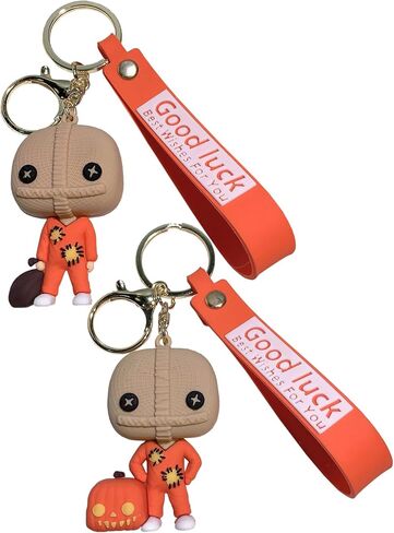 YIJIESHIYU- jewelry Halloween Burlap Sam Mask Horror Keychain Gifts Keychain Accessories Durable Pumpkin Keyring Clip for Horror Movie Fans Gifts, Brown, S in Kuwait