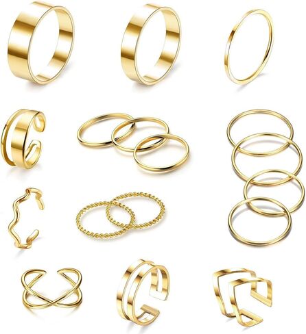 YADOCA 12/17PCS Knuckle Rings For Women Silver Gold Tone Stainless Steel Midi Rings Set Simple Stackable Finger Rings Adjustable Open Stacking Plain Band Rings in Kuwait