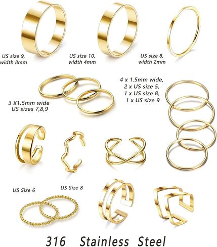 YADOCA 12/17PCS Knuckle Rings For Women Silver Gold Tone Stainless Steel Midi Rings Set Simple Stackable Finger Rings Adjustable Open Stacking Plain Band Rings in Kuwait