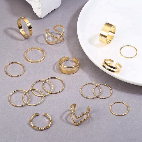 YADOCA 12/17PCS Knuckle Rings For Women Silver Gold Tone Stainless Steel Midi Rings Set Simple Stackable Finger Rings Adjustable Open Stacking Plain Band Rings in Kuwait