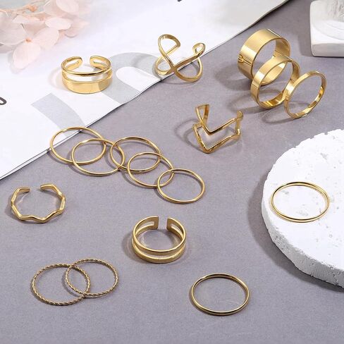 YADOCA 12/17PCS Knuckle Rings For Women Silver Gold Tone Stainless Steel Midi Rings Set Simple Stackable Finger Rings Adjustable Open Stacking Plain Band Rings in Kuwait