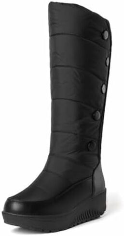 Myallfeet Women's Winter Warm Thick Sole High Tube Snow Boots Waterproof And Comfortable Fur Lining Warm Winter Boots Wedge Boots With Assist Support in Saudi Arabia