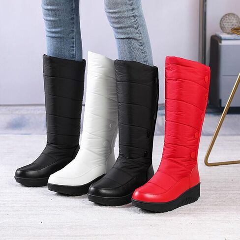 Myallfeet Women's Winter Warm Thick Sole High Tube Snow Boots Waterproof And Comfortable Fur Lining Warm Winter Boots Wedge Boots With Assist Support in Saudi Arabia
