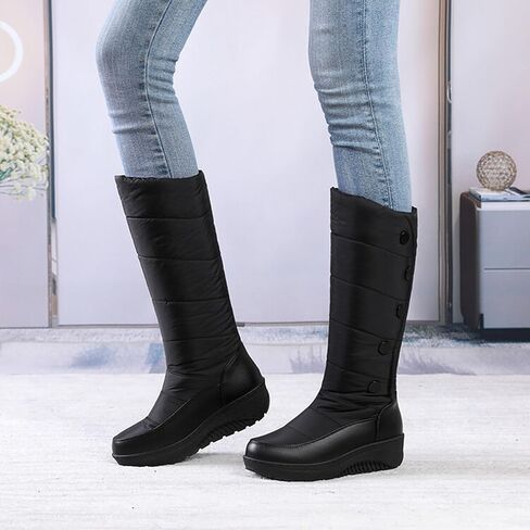Myallfeet Women's Winter Warm Thick Sole High Tube Snow Boots Waterproof And Comfortable Fur Lining Warm Winter Boots Wedge Boots With Assist Support in Saudi Arabia