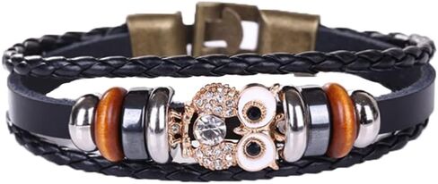 YWMAN Multilayer Owl Leather Bracelets - Punk Handmade Braided Beads Wristband Cuff - Charm Bracelet for Men in Kuwait