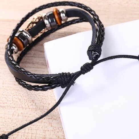 YWMAN Multilayer Owl Leather Bracelets - Punk Handmade Braided Beads Wristband Cuff - Charm Bracelet for Men in Kuwait