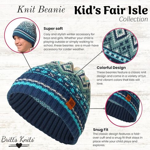 قبعة Britt's Knits للأطفال من Fair Isle Knit للطقس البارد للأولاد والبنات والأطفال الصغار in Kuwait