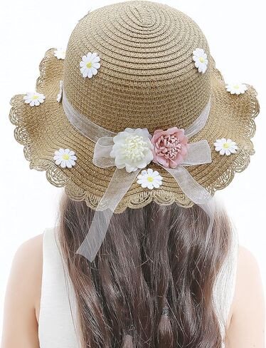قبعة Bienvenu للفتيات من القش قبعات الشاطئ الصيفية مع مجموعة جيب in Kuwait