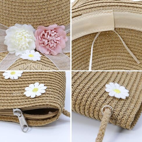 قبعة Bienvenu للفتيات من القش قبعات الشاطئ الصيفية مع مجموعة جيب in Kuwait
