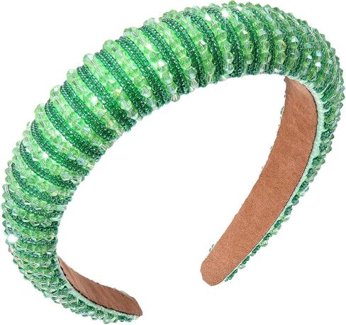 vokone St Patricks Day Headband Bejewelled Crystal Beaded Padded Headband Statement St Patricks Day Costume Headwear Hair Accessory in Kuwait