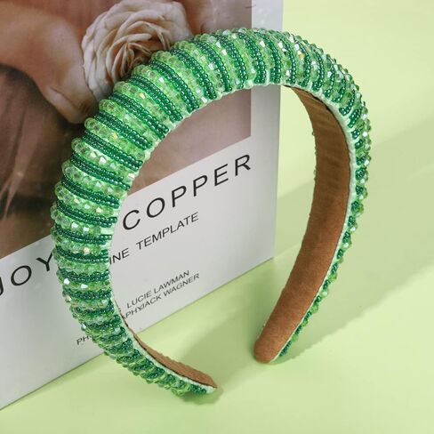vokone St Patricks Day Headband Bejewelled Crystal Beaded Padded Headband Statement St Patricks Day Costume Headwear Hair Accessory in Kuwait