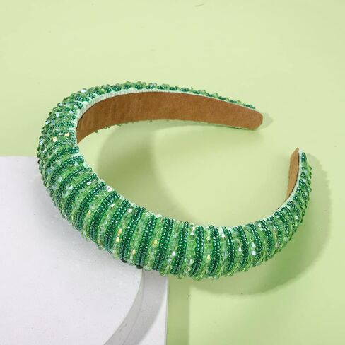 vokone St Patricks Day Headband Bejewelled Crystal Beaded Padded Headband Statement St Patricks Day Costume Headwear Hair Accessory in Kuwait